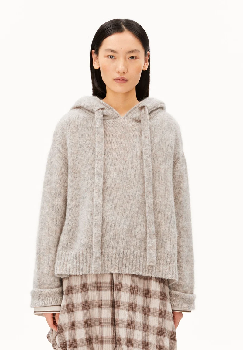 MOHAIR-MIX STRICK-HOODIE | honey melange