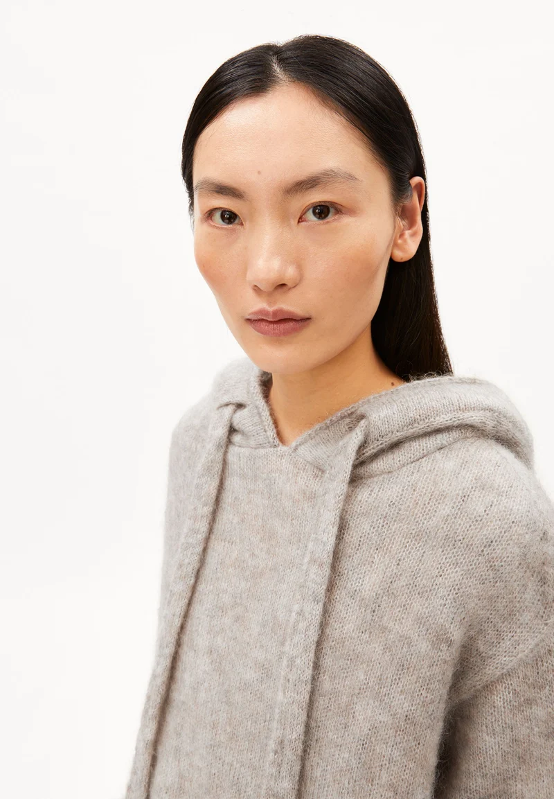 MOHAIR-MIX STRICK-HOODIE | honey melange