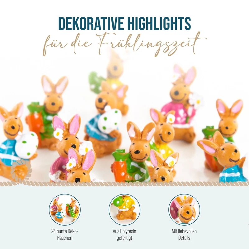 24 kleine bunte Osterhasen - Mini Osterhäschen 2,5 cm als Give-Away