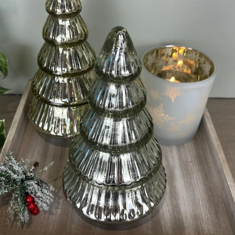 Silver Glass Christmas Tree | Freestanding Mottled Gold Tree Ornament - 20cm