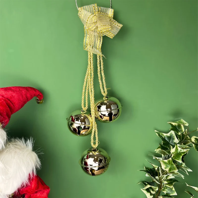 Gold Jingle Bells Door Hanger | Extra Large Christmas Bells Garland - 43cm