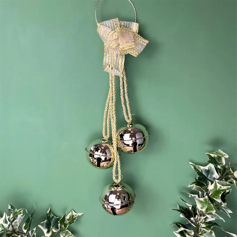 Gold Jingle Bells Door Hanger | Extra Large Christmas Bells Garland - 43cm