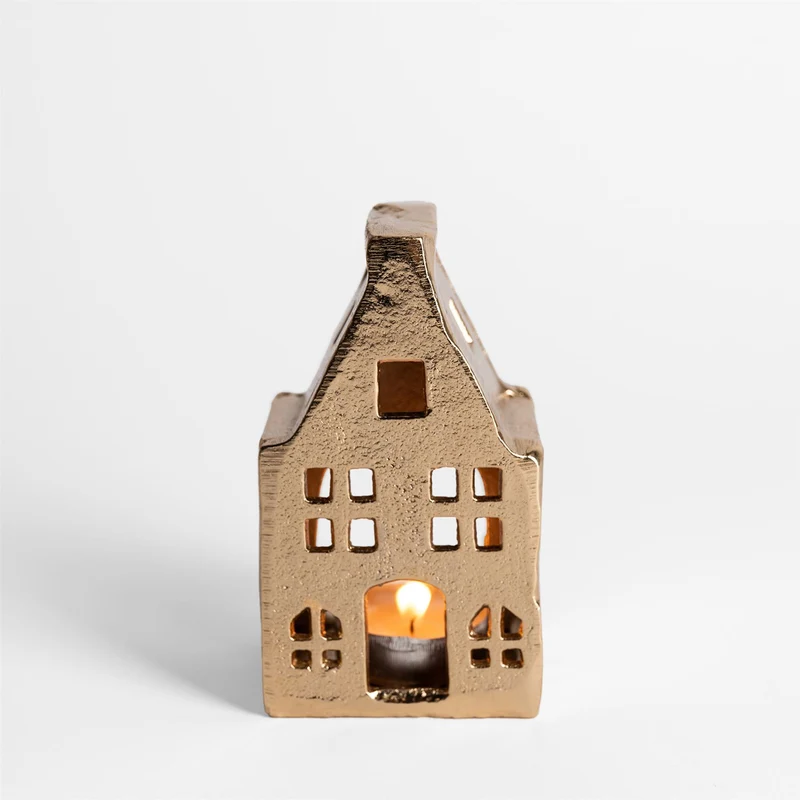 Gold Metal House Shaped Tealight Candle Holder | Christmas Tea Light House