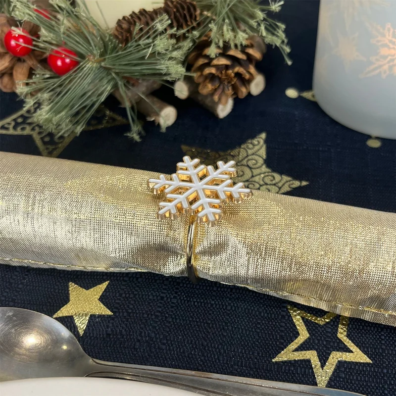 Set of 4 Silver White Festive Napkin Holders | Snowflake Christmas Napkin Rings