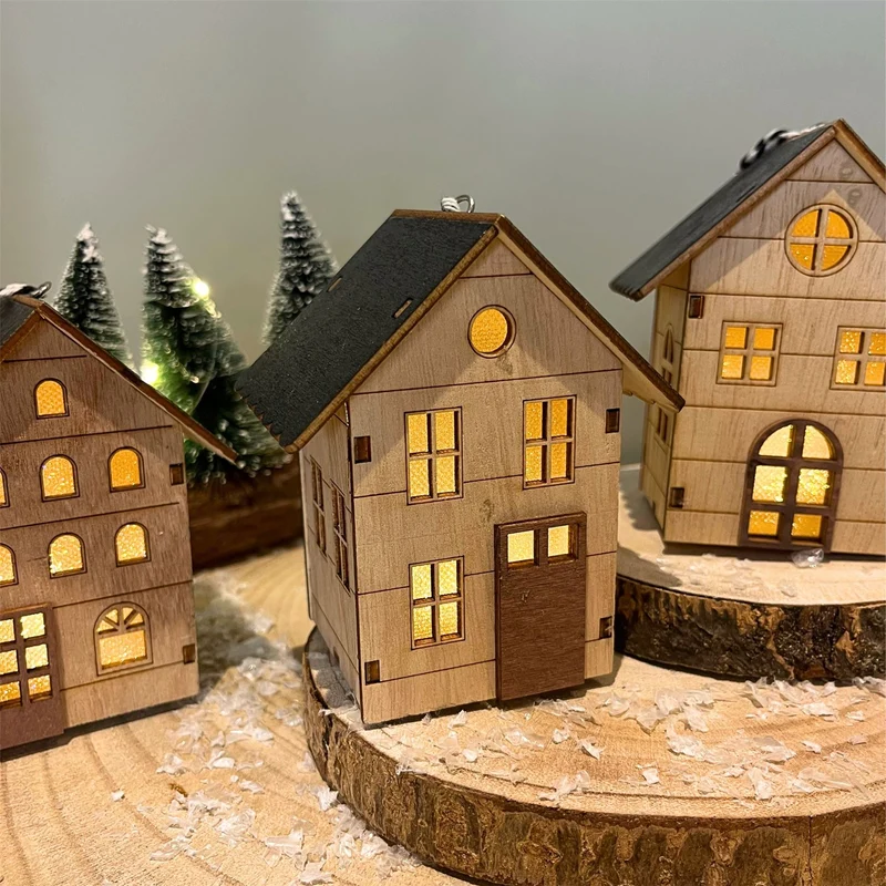 Mini LED Christmas House Bauble | Light-up Wooden Christmas House Tree Ornament