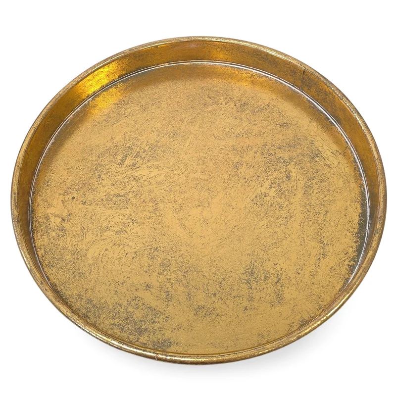 Dekoschale Metall gold rund 37x37x4 cm, Vintage Deko-Tablett für Kerzen & Gestecke