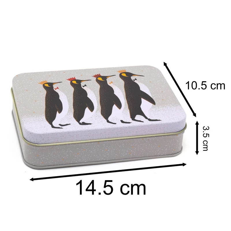 Sara Miller Small Rectangle Christmas Penguin Tin | Trinket Keepsake Tin Box