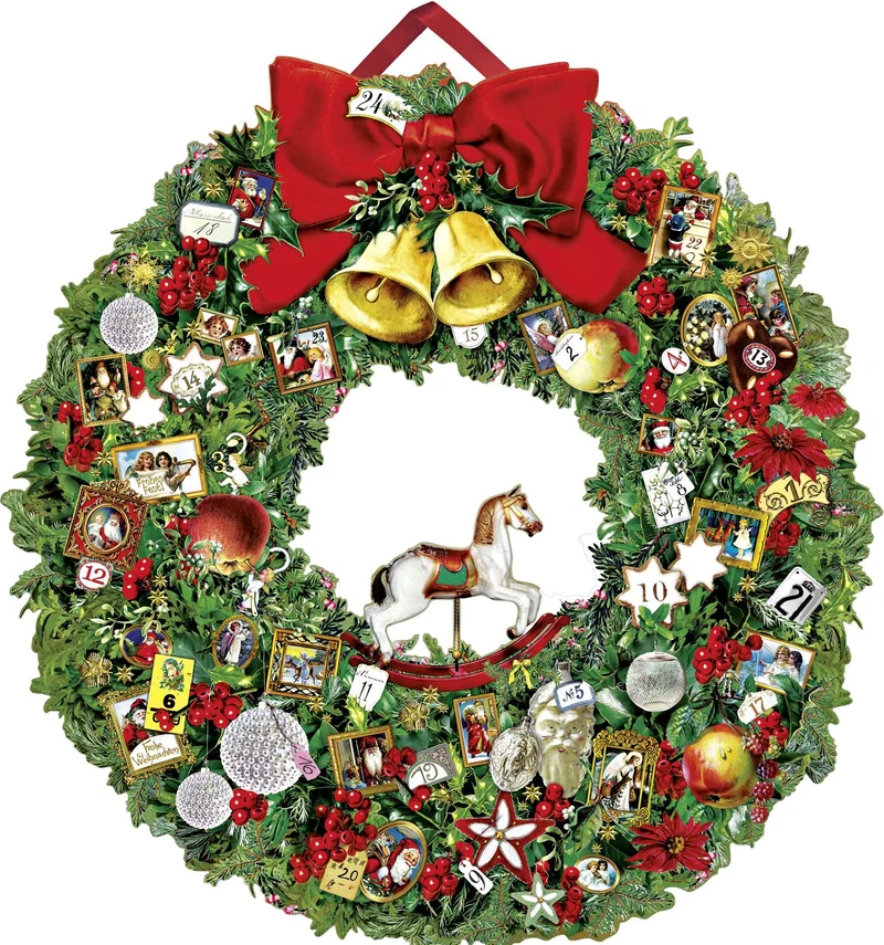 Deluxe Traditional Card Advent Calendar Large - Christmas Wreath