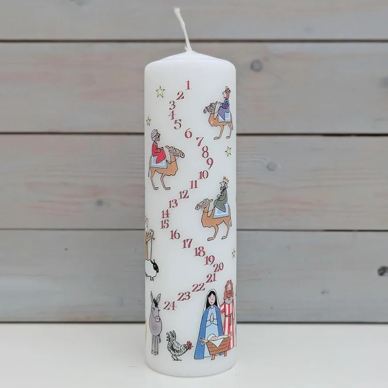 Traditional Countdown To Christmas Advent Candle | Christmas Nativity Pillar Advent Candle With Numbers | Advent Christmas Candle Festive Pillar Candle