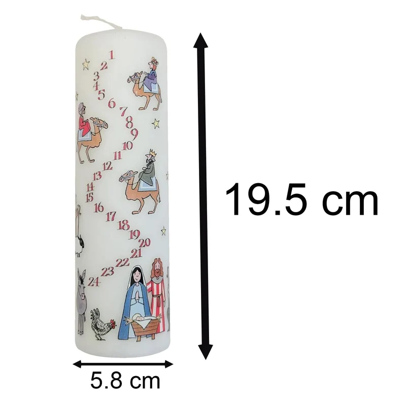 Traditional Countdown To Christmas Advent Candle | Christmas Nativity Pillar Advent Candle With Numbers | Advent Christmas Candle Festive Pillar Candle