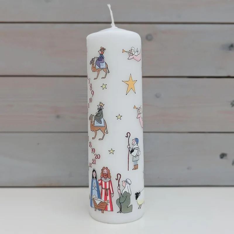 Traditional Countdown To Christmas Advent Candle | Christmas Nativity Pillar Advent Candle With Numbers | Advent Christmas Candle Festive Pillar Candle