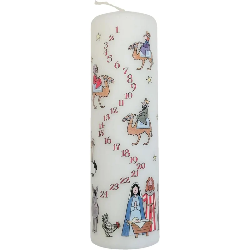 Traditional Countdown To Christmas Advent Candle | Christmas Nativity Pillar Advent Candle With Numbers | Advent Christmas Candle Festive Pillar Candle