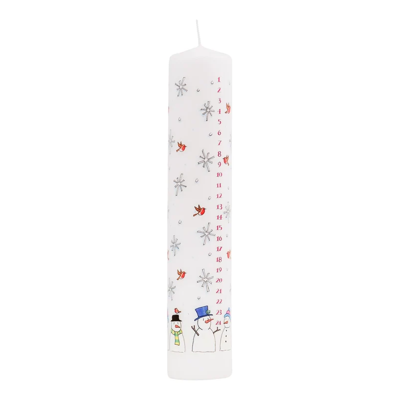 Traditional Countdown To Christmas Advent Dinner Pillar Candle - Snowman And Snowflake Design (Large Size)