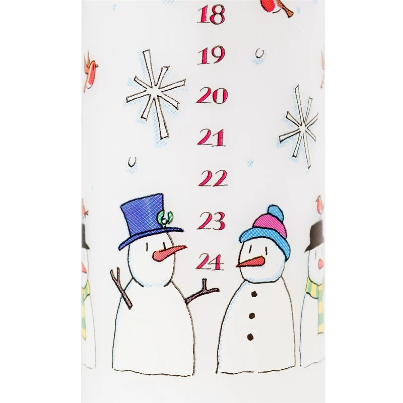 Traditional Countdown To Christmas Advent Dinner Pillar Candle - Snowman And Snowflake Design (Large Size)