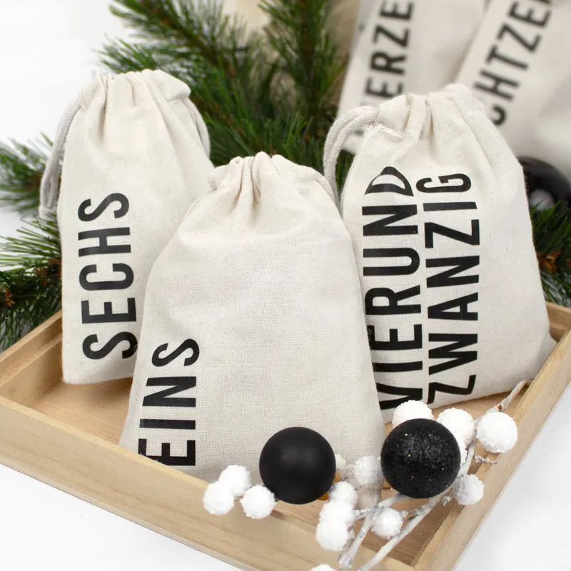 Adventskalender zum Befüllen Säckchen aus Stoff 1-24 Weihnachtskalender zum Aufhängen schlicht