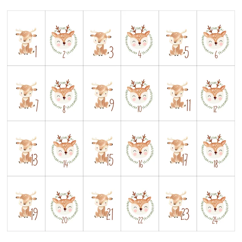 Adventskalender zum Befüllen Säckchen aus Stoff 1-24 Weihnachtskalender zum Aufhängen Rentier