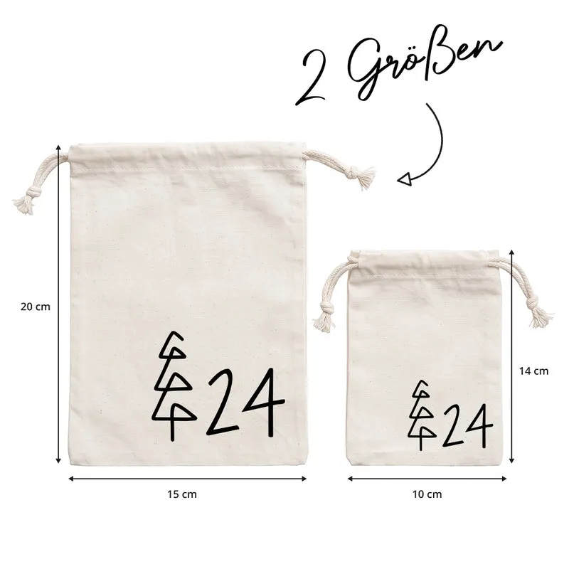 Adventskalender zum Befüllen Säckchen aus Stoff 1-24 Weihnachtskalender zum Aufhängen Tannenbäume