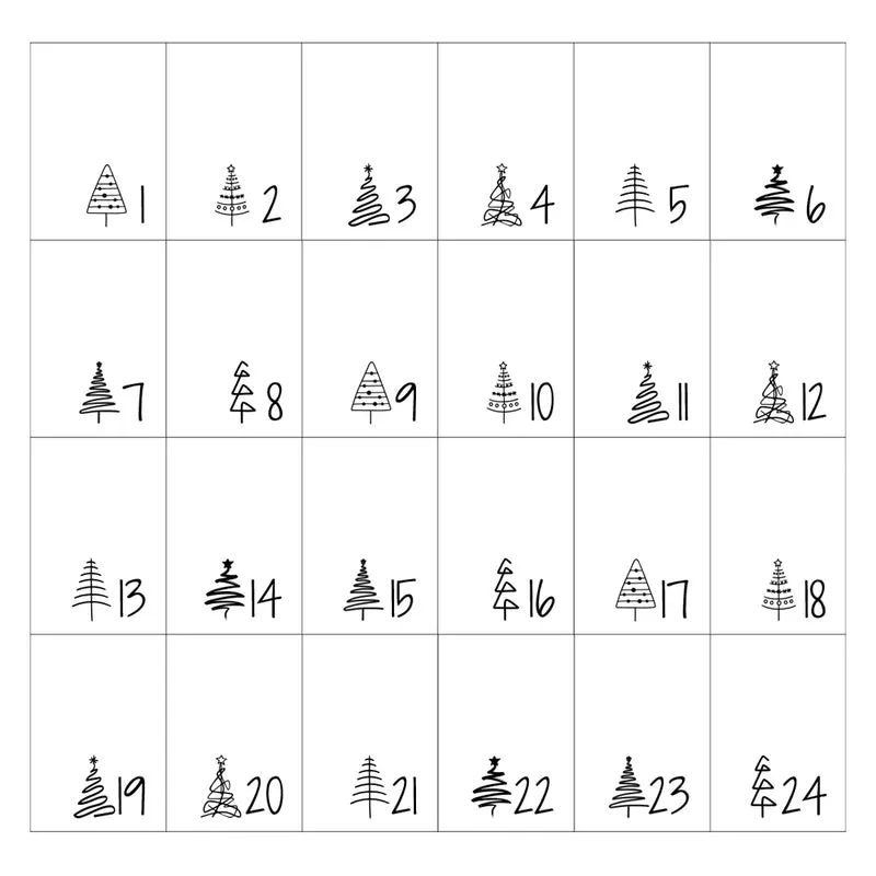 Adventskalender zum Befüllen Säckchen aus Stoff 1-24 Weihnachtskalender zum Aufhängen Tannenbäume