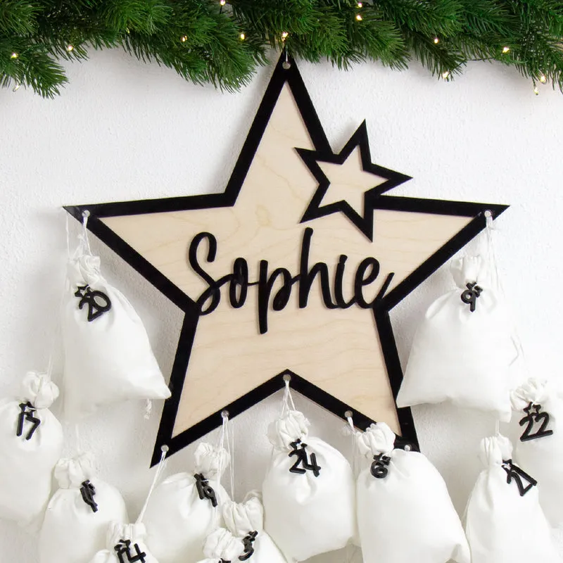Adventskalender | Holz | Stern | Acryl schwarz | personalisierbar