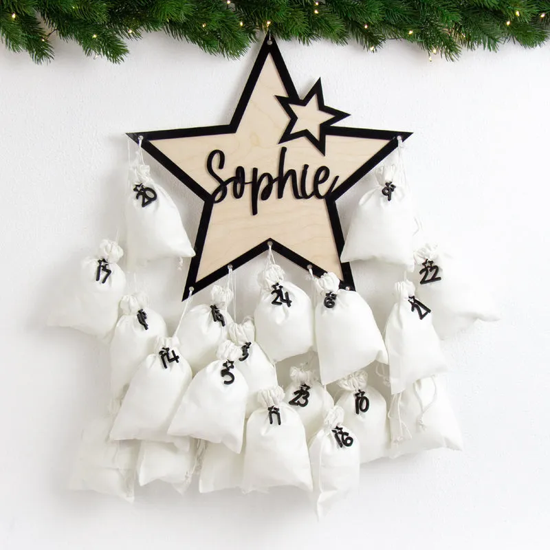 Adventskalender | Holz | Stern | Acryl schwarz | personalisierbar