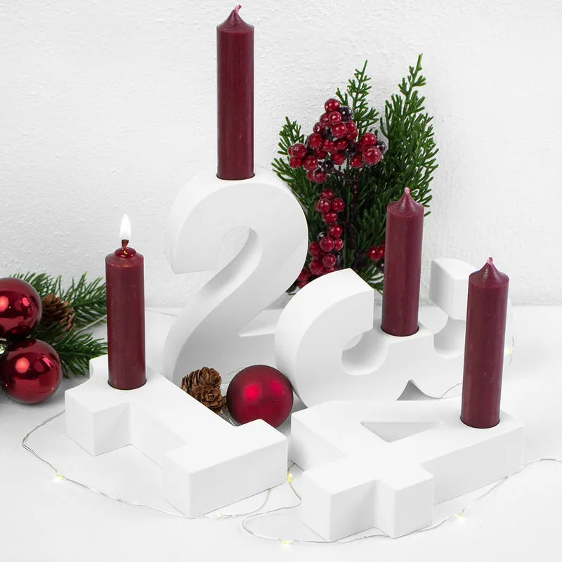 Adventszahlen Adventskranz 1-4 Kerzenhalter Zahlen aus Gießbeton Weihnachtsdeko Advent weiß - Rot