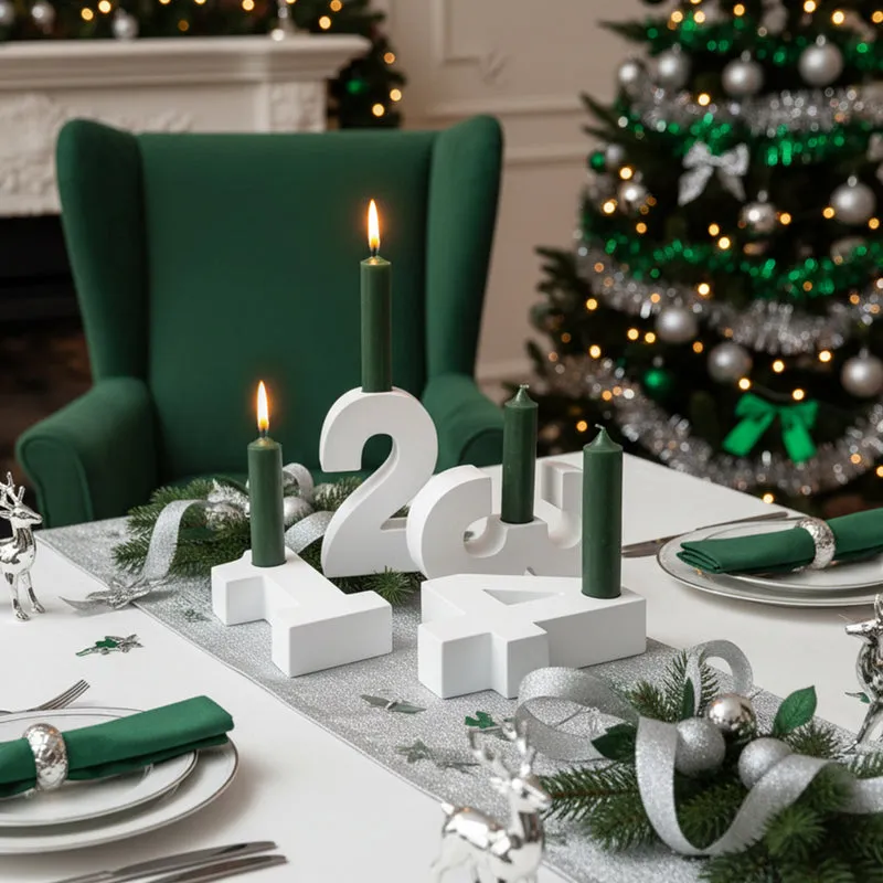 Adventszahlen Adventskranz 1-4 Kerzenhalter Zahlen aus Gießbeton Weihnachtsdeko Advent weiß - Grün