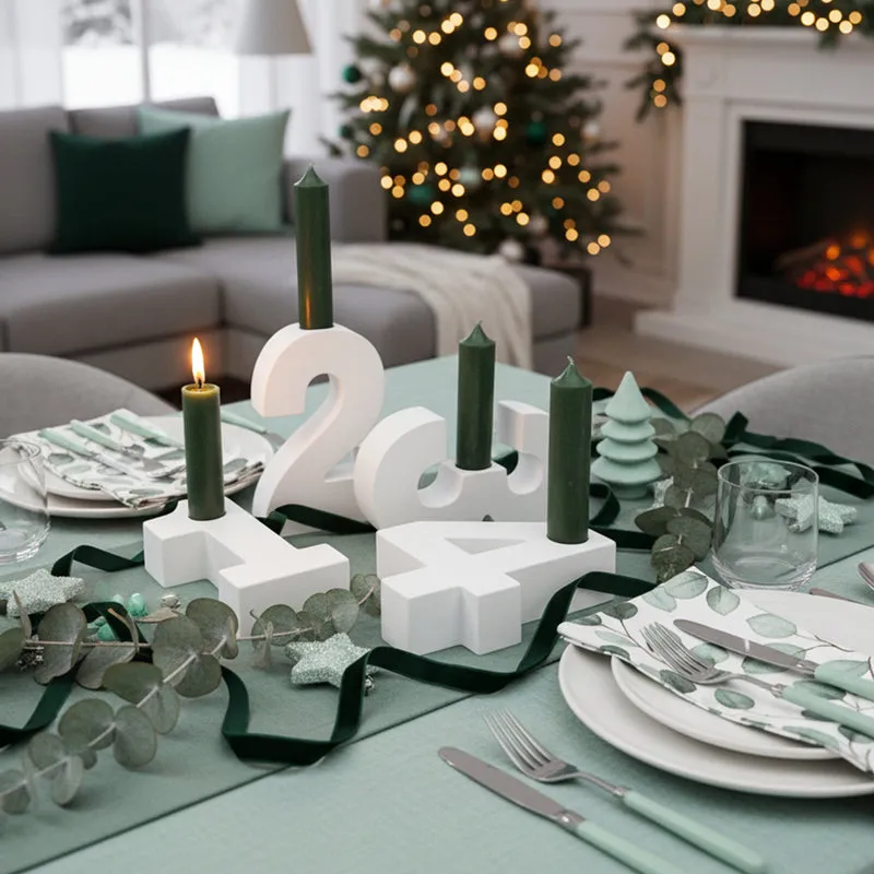 Adventszahlen Adventskranz 1-4 Kerzenhalter Zahlen aus Gießbeton Weihnachtsdeko Advent weiß - Grün