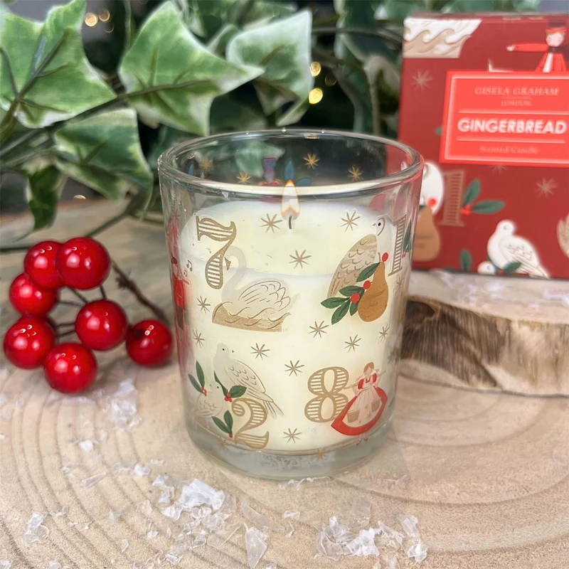 12 Days of Christmas Candle | Gingerbread Scented Glass Candle Holder - 7cm