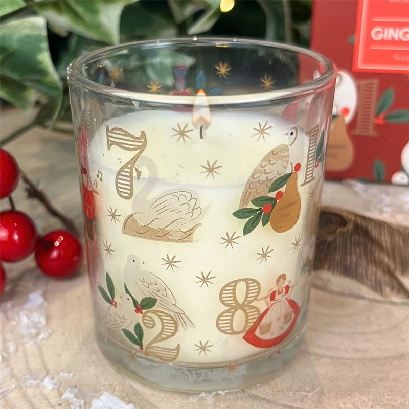 12 Days of Christmas Candle | Gingerbread Scented Glass Candle Holder - 7cm