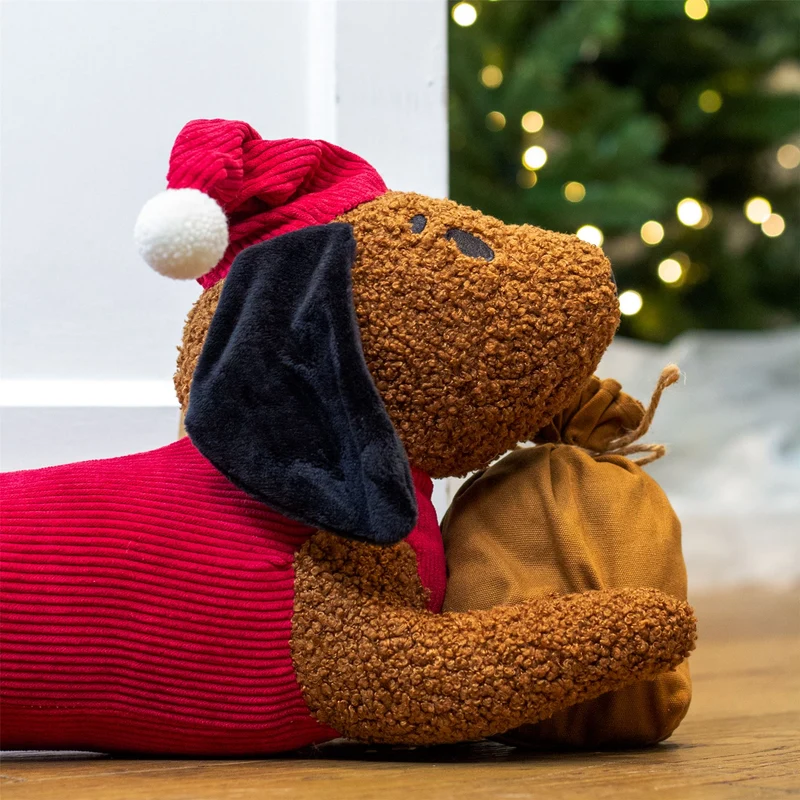 Christmas Dog Draught Excluder | Boucle Fabric Dog Draft Cushion for Doors 85cm