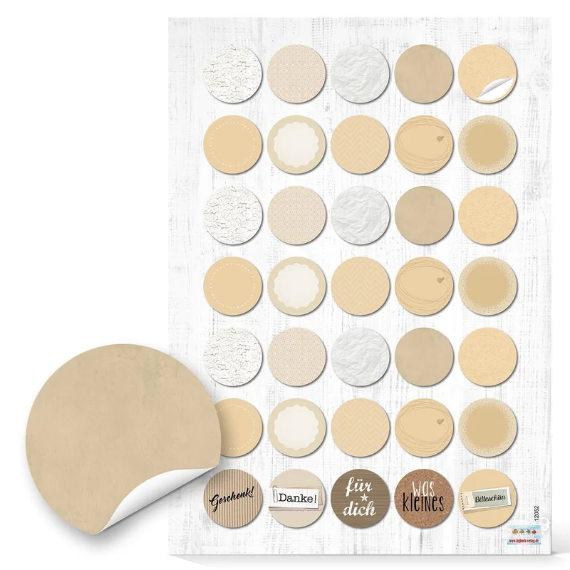105 runde neutrale blanko beige weiß natur creme farbene 3 cm Aufkleber beschreibbare Sticker Etiketten Markierungspunkte zum Basteln Beschriften Scrapbooken Dekorieren aus Papier blanco Haushalt