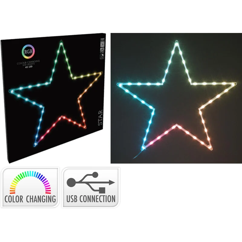 Christmas Star LED RGB Light | 45 LED Colour Changing Star Decoration - 60cm