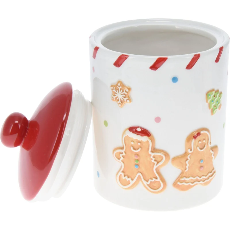 Ceramic Gingerbread Christmas Storage Jar | Biscuit Barrel with Lid - 18cm