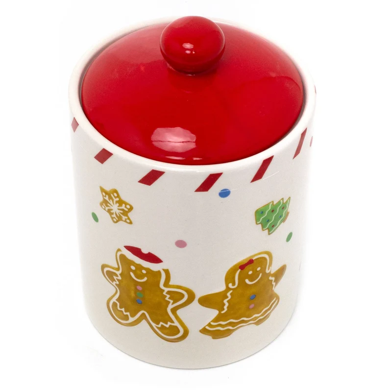 Ceramic Gingerbread Christmas Storage Jar | Biscuit Barrel with Lid - 18cm