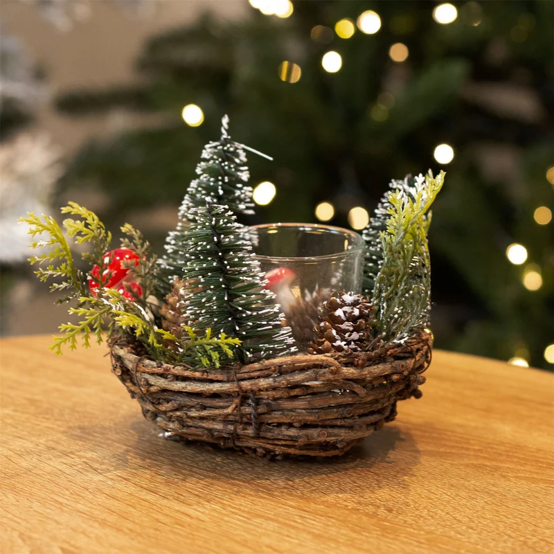 Christmas Tree Tealight Candle Holder | Pinecone & Toadstool Centrepiece - 12cm