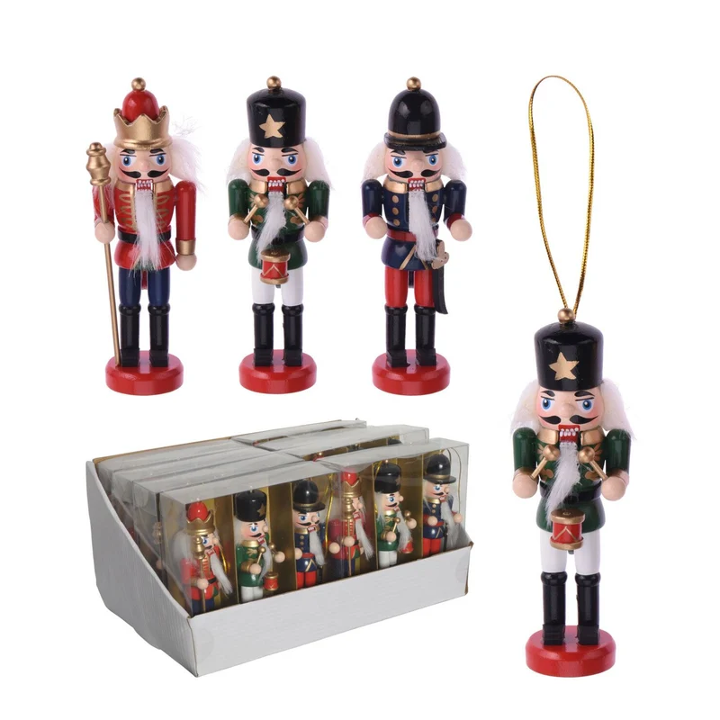 Set of 3 Traditional Nutcracker Soldier Baubles | Christmas Tree Ornament 12cm