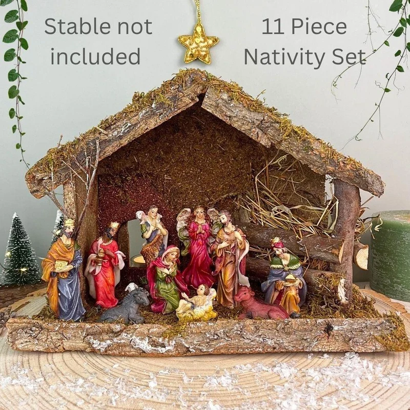 Traditional Christmas Nativity Scene With 11 Beautiful Detailed Figures | Resin Statues And Stable Manger Scene Crib Figurines | Christmas Nativity Set With Figures