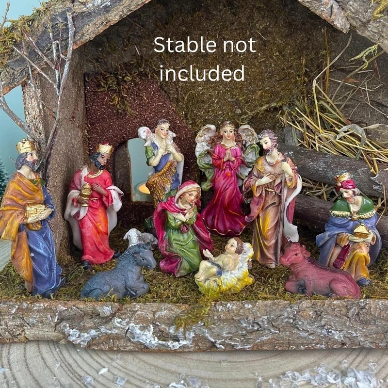 Traditional Christmas Nativity Scene With 11 Beautiful Detailed Figures | Resin Statues And Stable Manger Scene Crib Figurines | Christmas Nativity Set With Figures