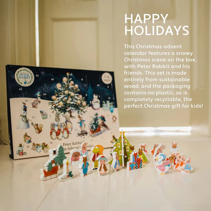Children's Wooden Peter Rabbit Christmas Advent Calendar | Wood Advent Calendar Advent Calendar For Kids | Peter Rabbit Playset Advent Calendar
