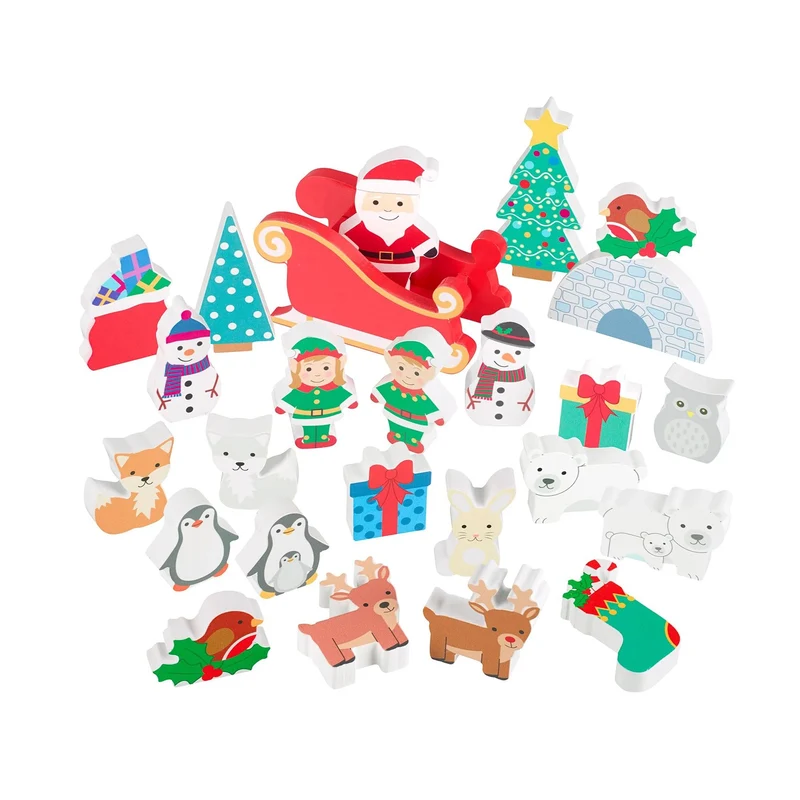 Children's Wooden Winter Wonderland Christmas Advent Calendar | Wood Advent Calendar Advent Calendar For Kids | Santa Claus Playset Advent Calendar