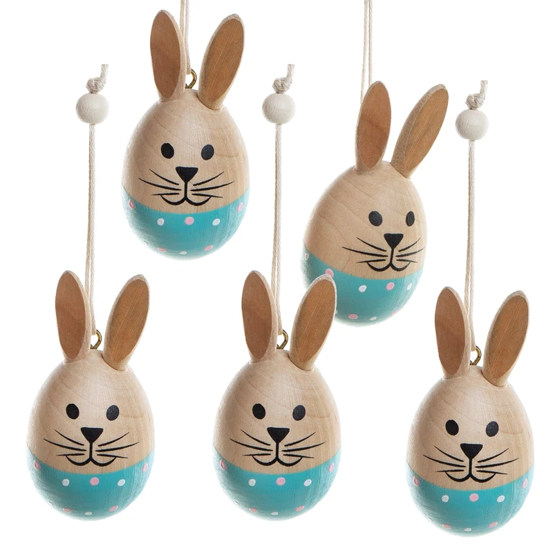 5 kleine Osterhasen türkis blau natur - 6 cm aus Holz