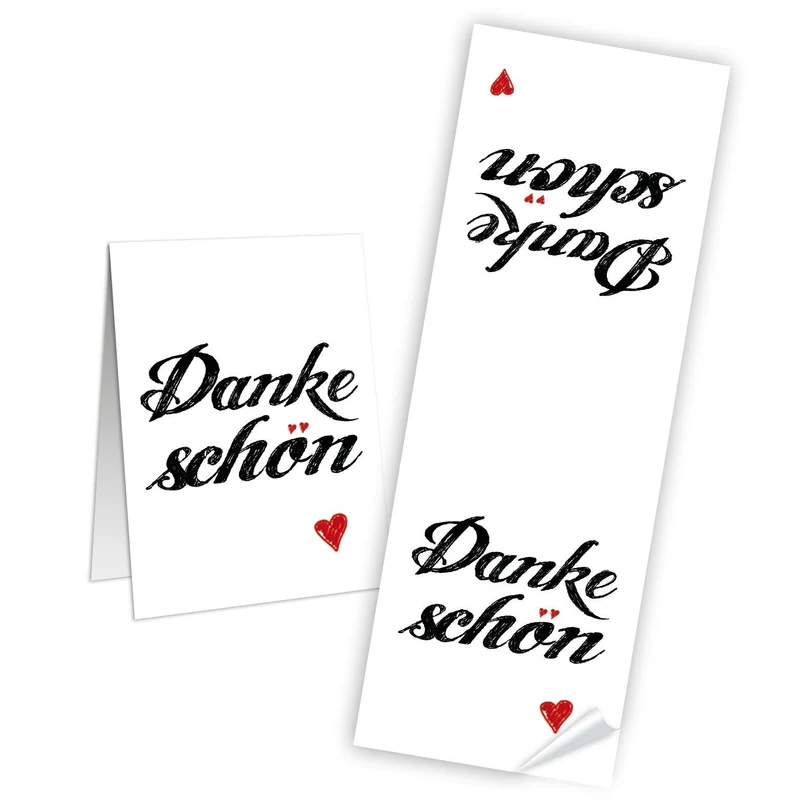 25 große DANKESCHÖN HERZ rot DANKE Aufkleber 7 x 21 cm für Gäste Geschenkverpackung Weihnachten Kunden Verpackung Gastgeschenk Mitgebsel Sticker Banderolen Papiertüten zukleben
