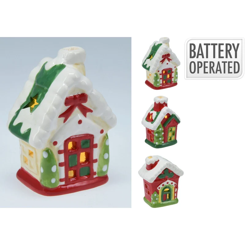 Ceramic LED Christmas House | Light Up House Christmas Village Ornament - 11cm
