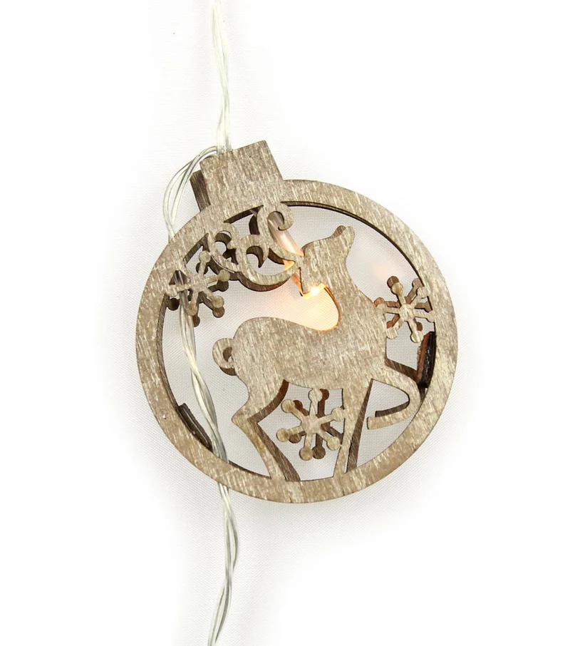 Wooden Reindeer Light String Christmas Bauble LED Garland