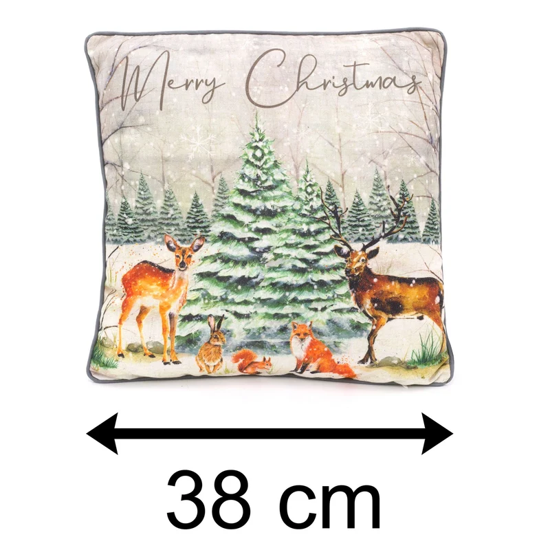 38cm Woodland Animal Christmas Scatter Cushion | Winter Fabric Filled Sofa Cushion | Festive Bed Throw Pillow With Cover
