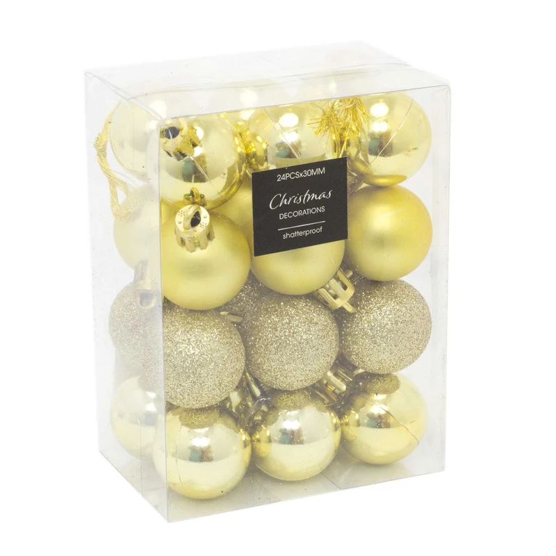 24 Piece Gold Mini Christmas Baubles | Christmas Tree Decorations | Gold Xmas Baubles Christmas Decor