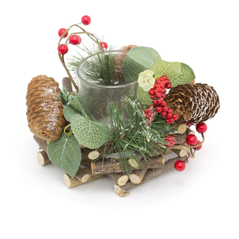 15cm Traditional Christmas Tealight Candle Holder | Christmas Wreath Candle Holder | Christmas Candle Centerpiece