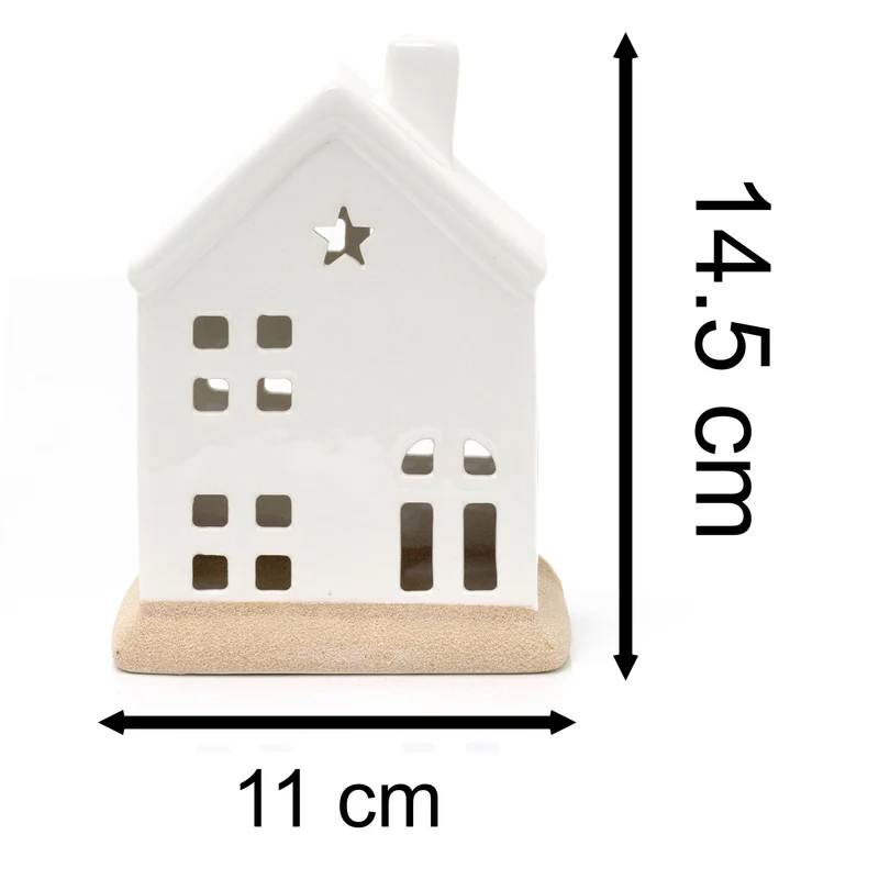 White LED Christmas House Ornament | Ceramic Christmas Village Light Up House