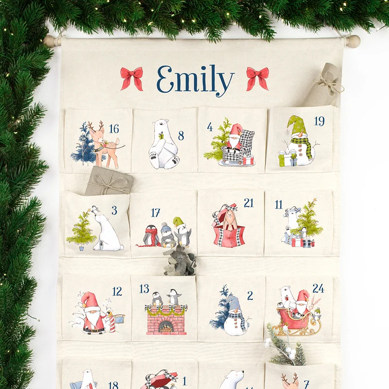 Adventskalender zum Befüllen Wandkalender aus Stoff zum Aufhängen personalisierbar mit Wunschname XXL We love Christmas