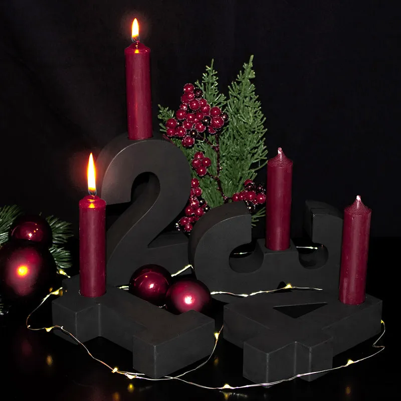 Adventszahlen Adventskranz 1-4 Kerzenhalter Zahlen aus Gießbeton Weihnachtsdeko Advent schwarz - Rot